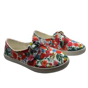 Comfortview Women’s Size 10.5‎ Floral Canvas Slip-On Sneakers Bows Comfort